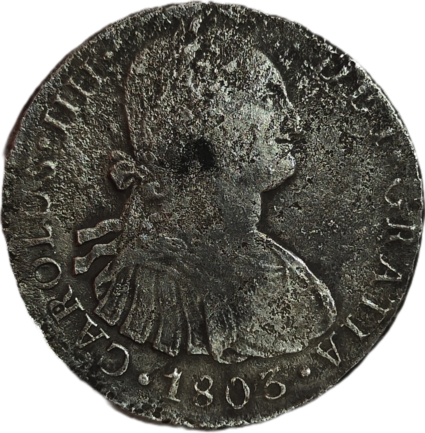 8 Reales Carlos IV 1803 Lima-Corrosión marina-