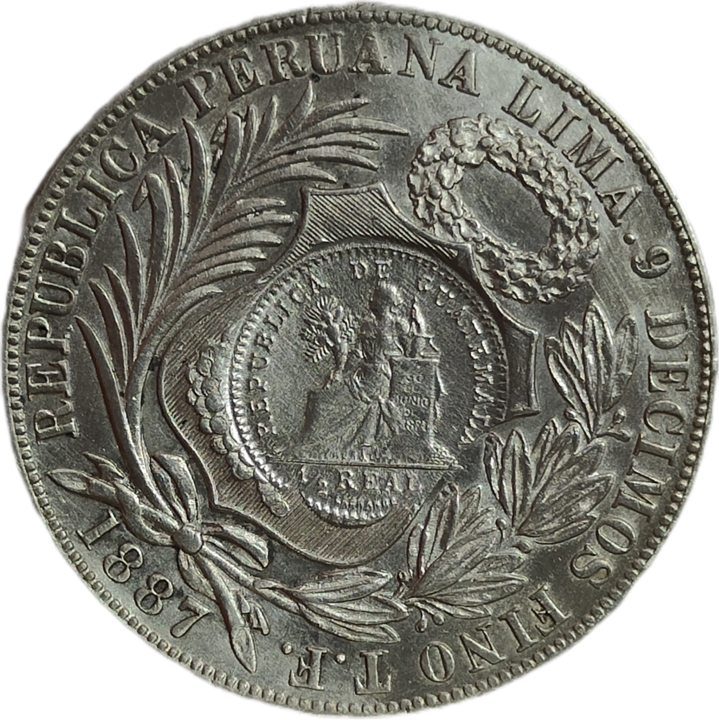 1 Sol Limeño 1887 -Resello 1/2 Real Guatemala 1894