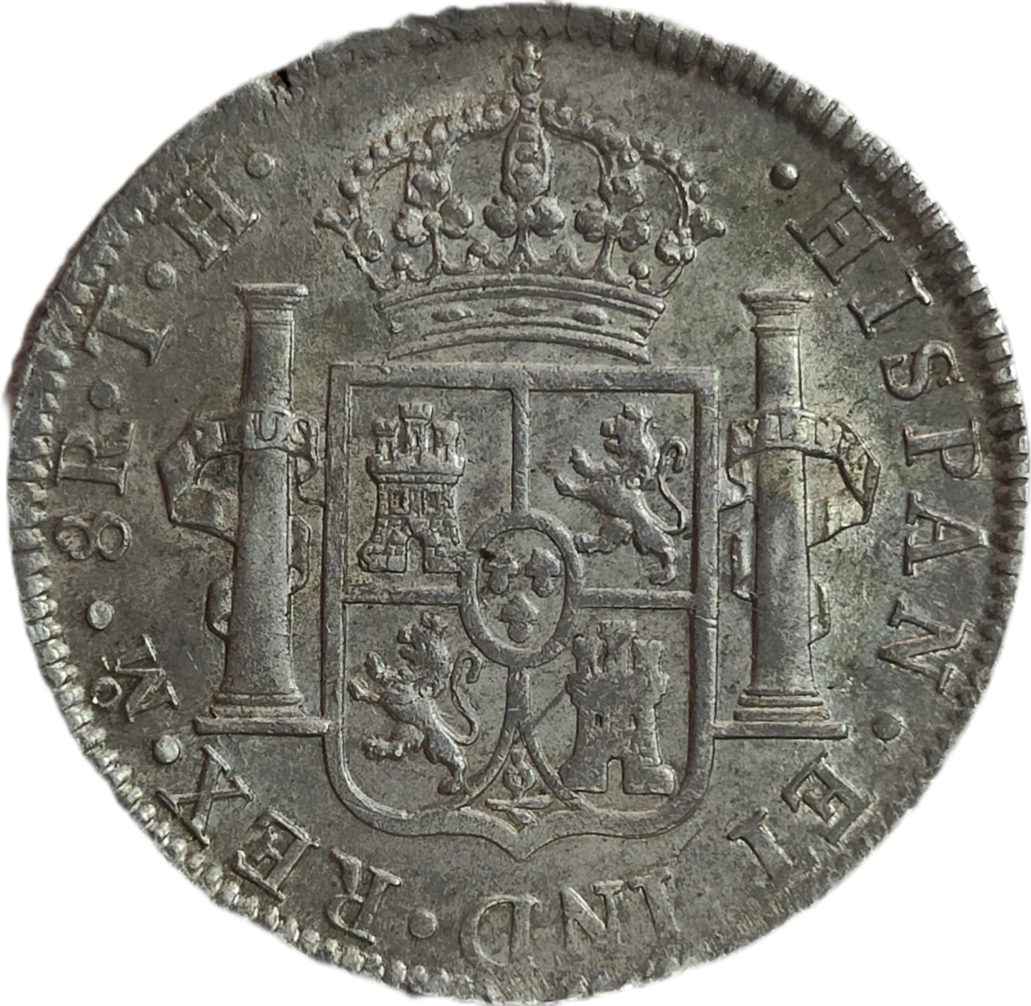 8 Reales Carlos IV año 1805 México. Gran parte de brillo original. 26,94g