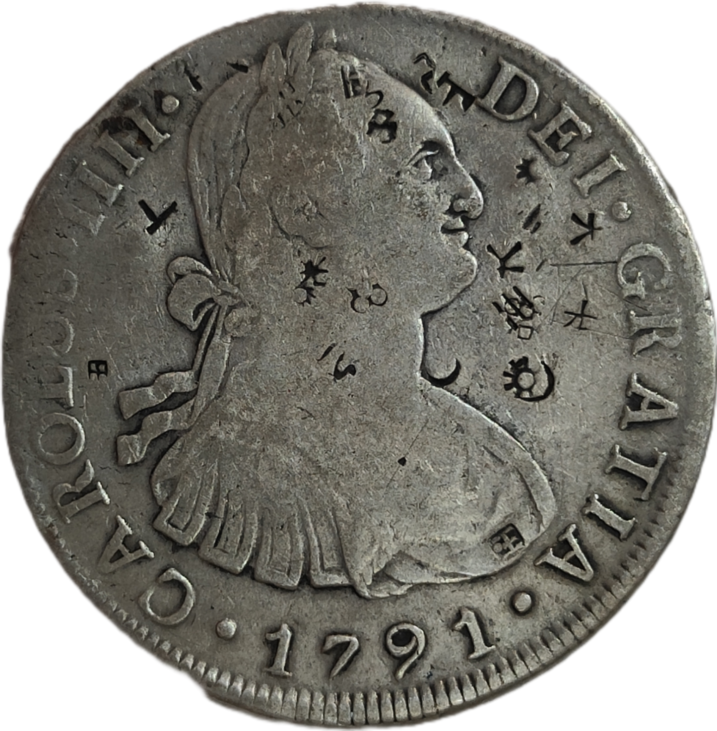 8 Reales Carlos IV 1791 Lima - Resellos Chinos -
