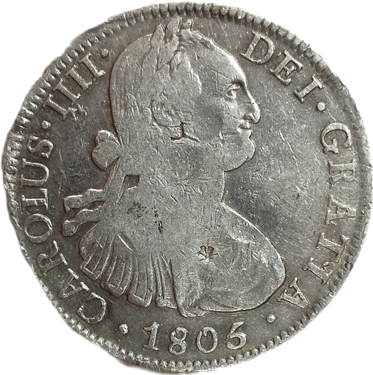 8 Reales Carlos IV 1805 México-Resellos Chinos-