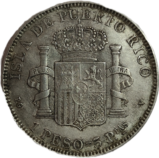 1 Peso Alfonso XII 1895 Puerto Rico