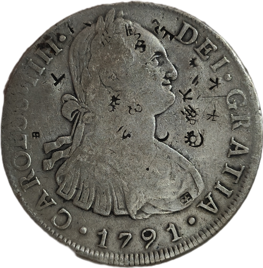 8 Reales Carlos IV 1791 Lima - Resellos Chinos -